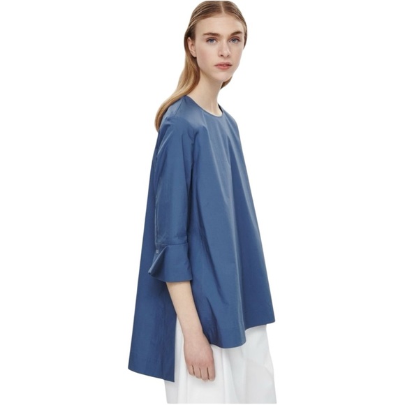 COS Cuffed Cotton Top In Blue Size EUR 36 US 6 - Picture 2 of 13